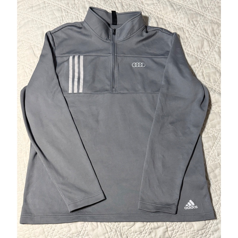 Adidas Audi Mens XL Grey Quarter Zip Pullover Waffle Knit Athletic Top